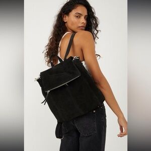 NWT black Free People Camilla Suede Convertible Backpack crossbody zipper